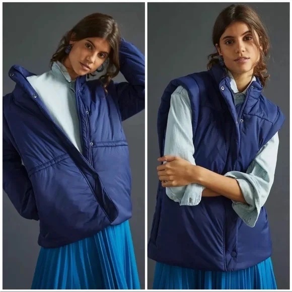 Anthropologie Maeve Navy Blue Snap-Sleeve Puffer Vest size X-Small - Picture 14 of 14